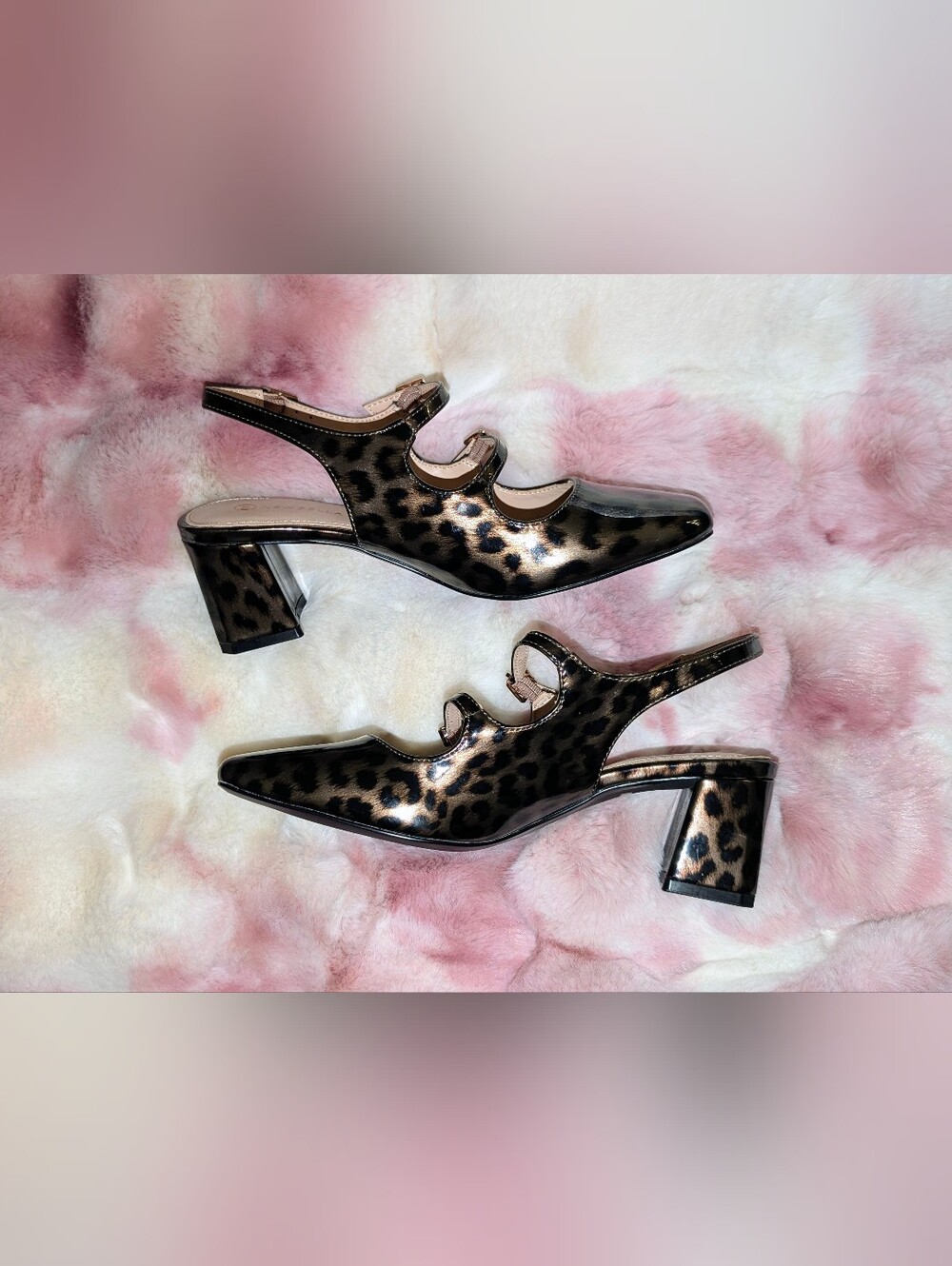 Newbella Leopard Print Patent Multi Strap Mary Jane Block Heels Size 6.5 NWOT
